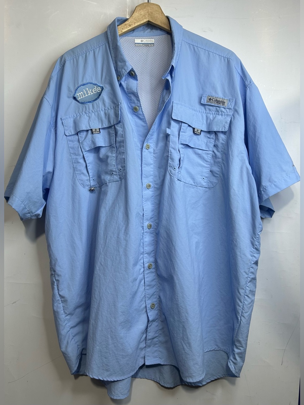 Columbia Blue Button Front Fishing Shirt XL